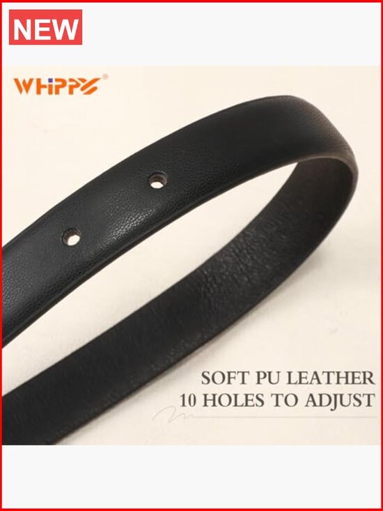 PU Leather Skinny Belt with Gold Buckle for Jeans and Dresses